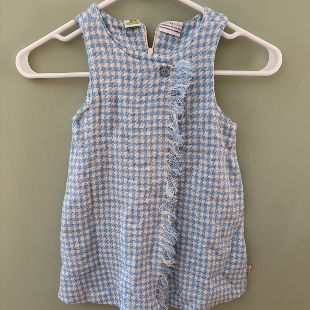 Vintage Sesame Street blue and white houndstooth toddler dress size 3T